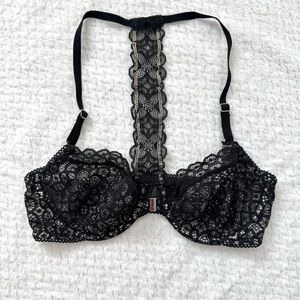 Victoria’s Secret Dream Angels Unlined Racerback Bra 32C Black Lace Front Close